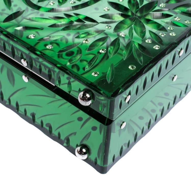 Pre Owned Dolce & Gabbana Green Acrylic and Patent Leather Cinderella Dolce Box Top Handle Bag