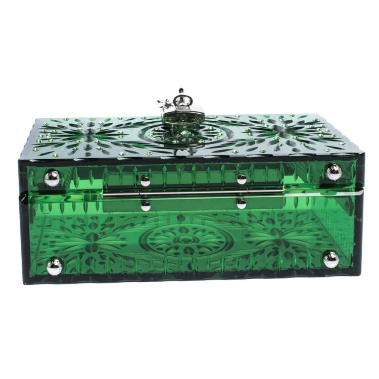 Pre Owned Dolce & Gabbana Green Acrylic and Patent Leather Cinderella Dolce Box Top Handle Bag