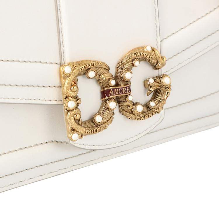 Pre Owned Dolce & Gabbana White Leather DG Amore Bag