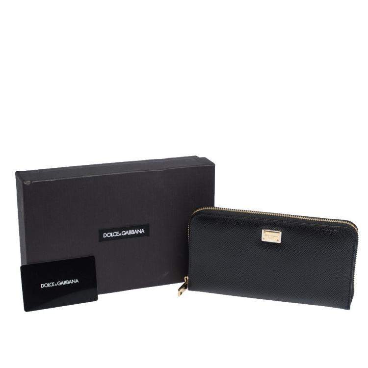 Pre Owned Dolce & Gabbana Black Leather Zip Around Wallet