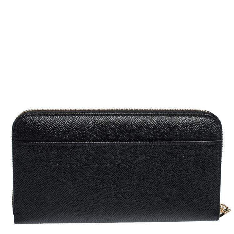 Pre Owned Dolce & Gabbana Black Leather Zip Around Wallet