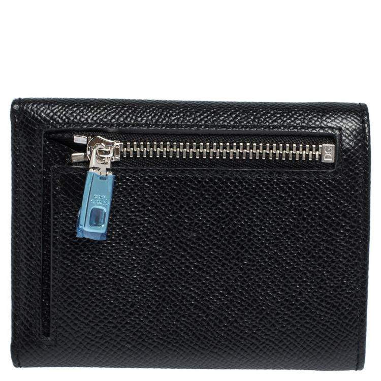 Pre Owned Dolce & Gabbana Black Leather DG Rhinestone Trifold Wallet