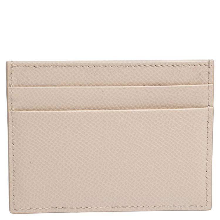 Pre Owned Dolce & Gabbana Beige Leather DG Crystal Logo Card Holder
