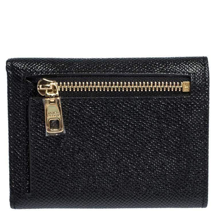 Pre Owned Dolce & Gabbana Black Leather DG Rhinestone Trifold Wallet