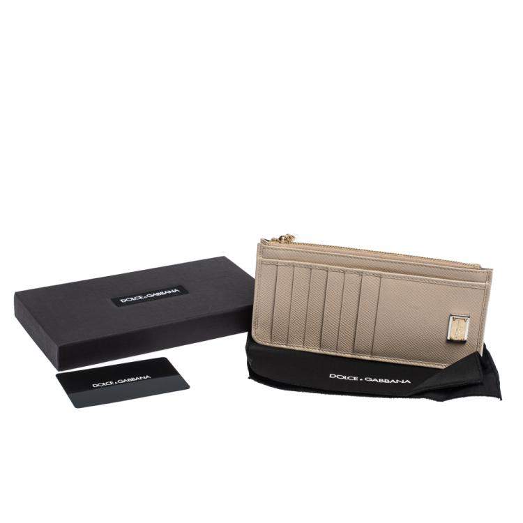 Pre Owned Dolce & Gabbana Beige Leather Zipped Card Holder