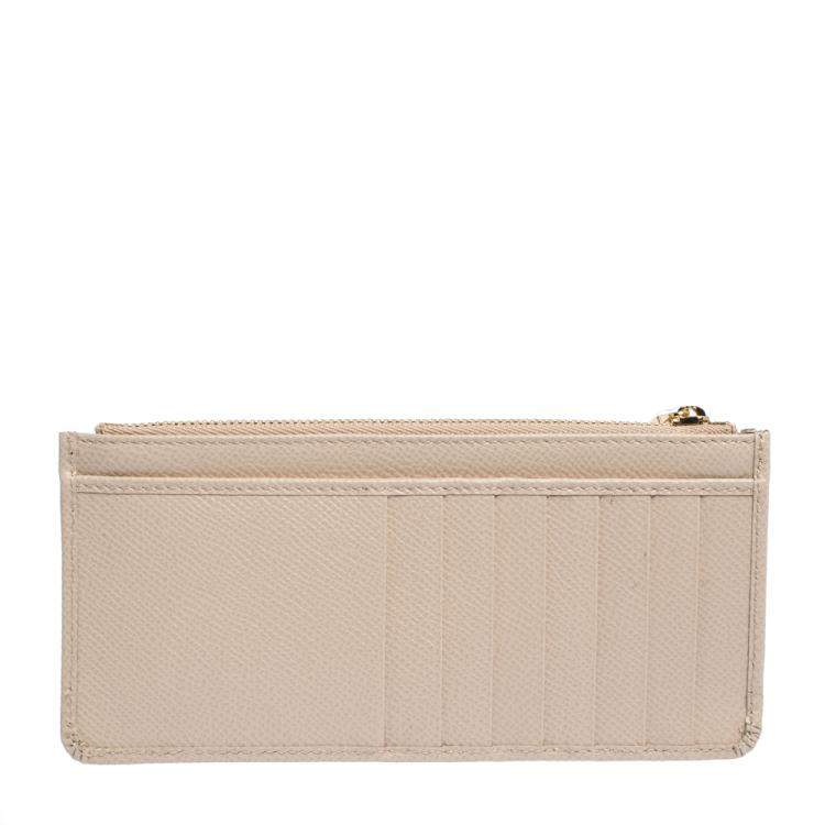 Pre Owned Dolce & Gabbana Beige Leather Zipped Card Holder