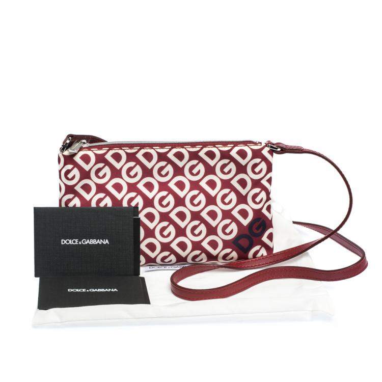 Pre Owned Dolce & Gabbana Burgundy DG Mania Print Nylon Clutch Bag