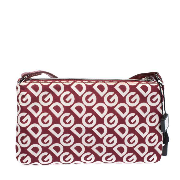 Pre Owned Dolce & Gabbana Burgundy DG Mania Print Nylon Clutch Bag