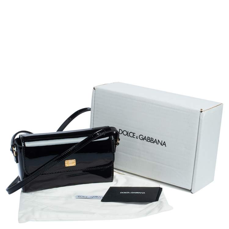 مملوكة مسبقًا Dolce & Gabbana Black Patent Leather Flap Crossbody Bag