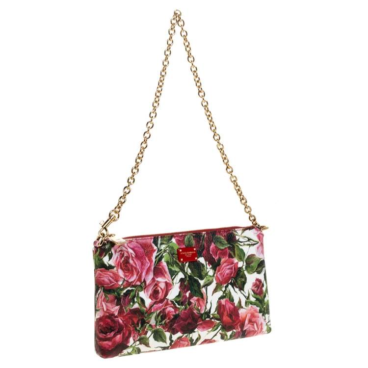 Pre Owned Dolce & Gabbana Multicolor Floral Print Leather Chain Clutch 