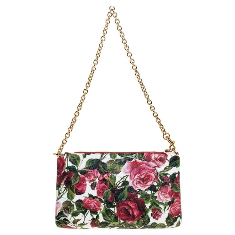 Pre Owned Dolce & Gabbana Multicolor Floral Print Leather Chain Clutch 