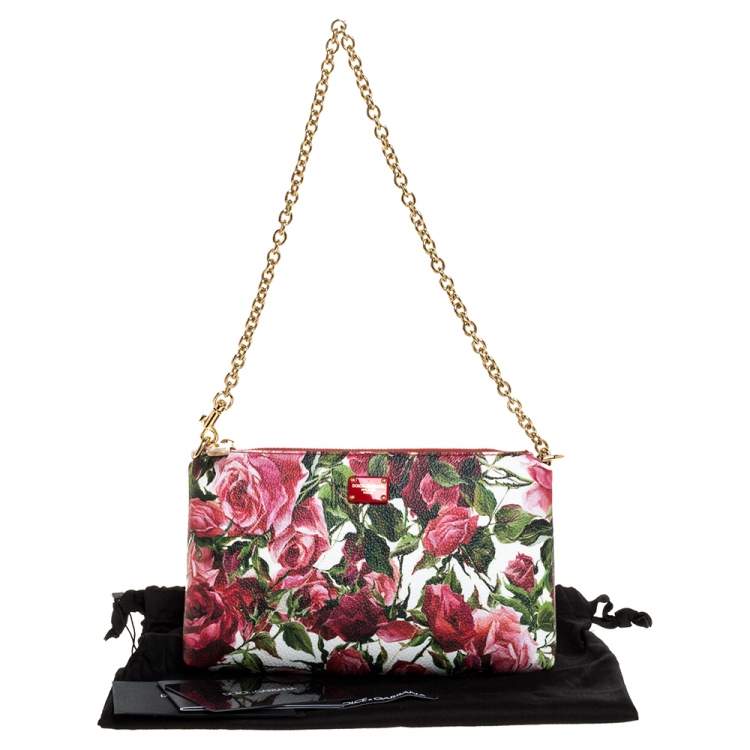 Pre Owned Dolce & Gabbana Multicolor Floral Print Leather Chain Clutch 