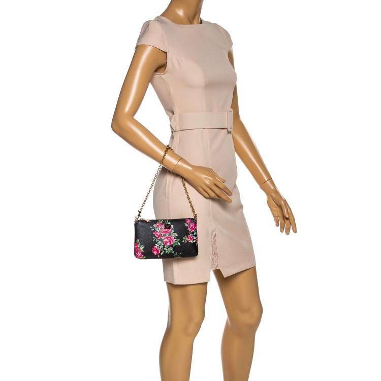 Pre Owned Dolce & Gabbana Multicolor Floral Print Leather Chain Clutch 