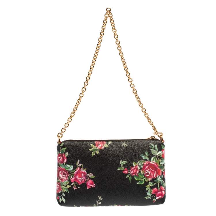 Pre Owned Dolce & Gabbana Multicolor Floral Print Leather Chain Clutch 