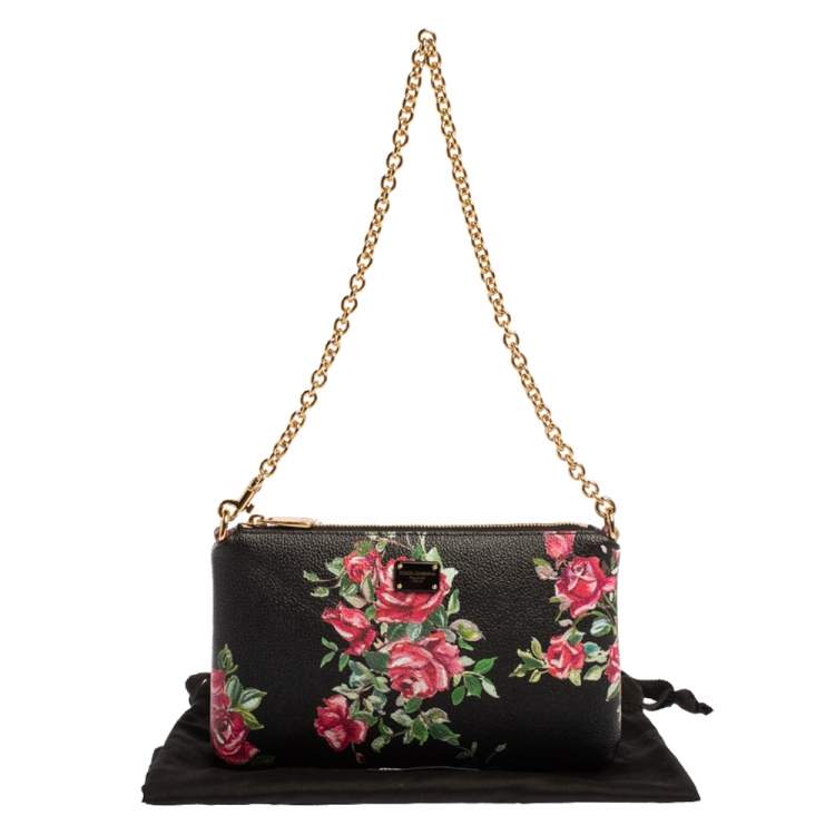 Pre Owned Dolce & Gabbana Multicolor Floral Print Leather Chain Clutch 