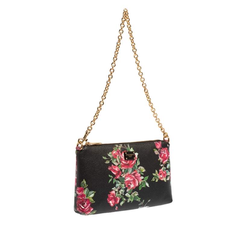 Pre Owned Dolce & Gabbana Multicolor Floral Print Leather Chain Clutch 