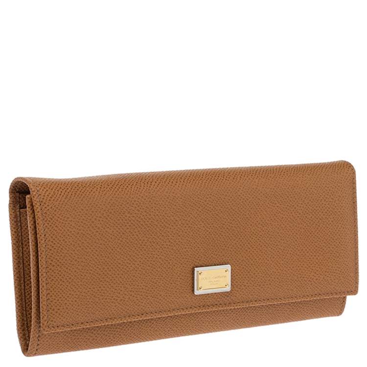 Pre Owned Dolce & Gabbana Tan Leather Dauphine Continental Wallet