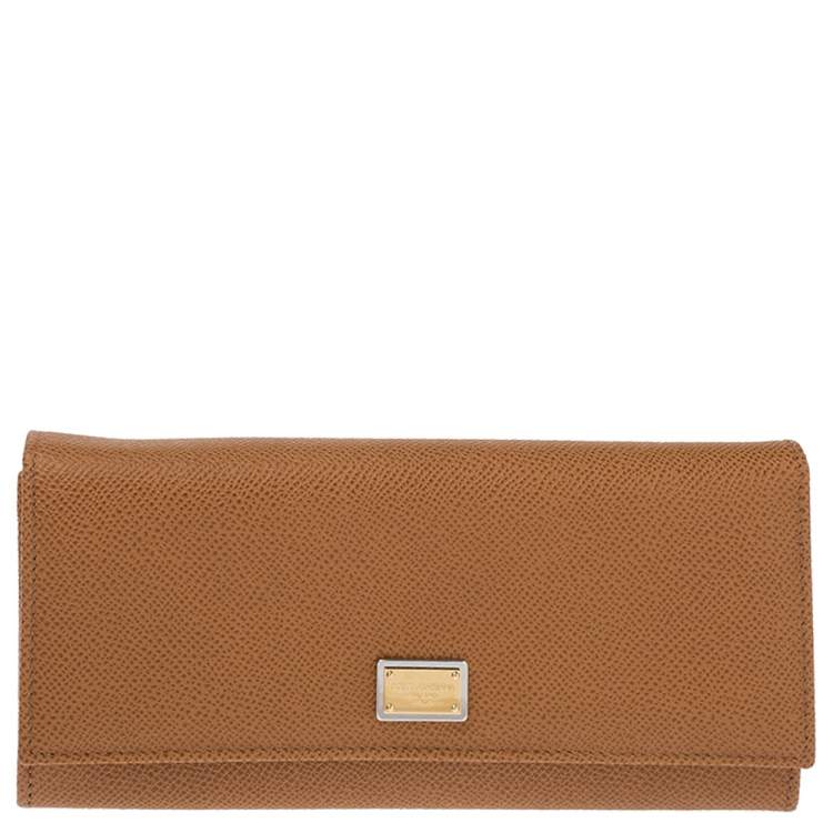 Pre Owned Dolce & Gabbana Tan Leather Dauphine Continental Wallet