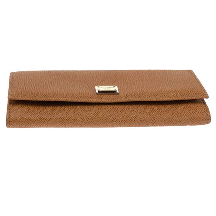 Pre Owned Dolce & Gabbana Tan Leather Dauphine Continental Wallet