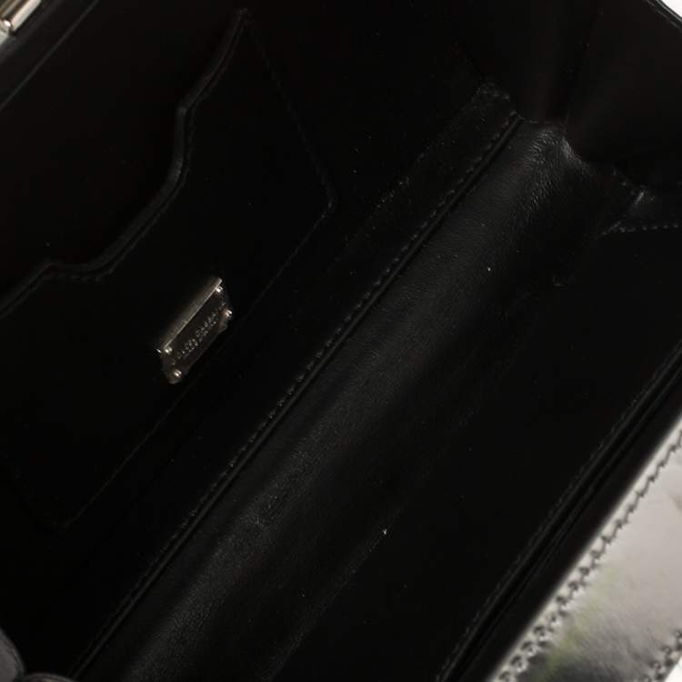 Pre Owned Dolce & Gabbana Metallic Silver Patent Leather I Love You Box Clutch