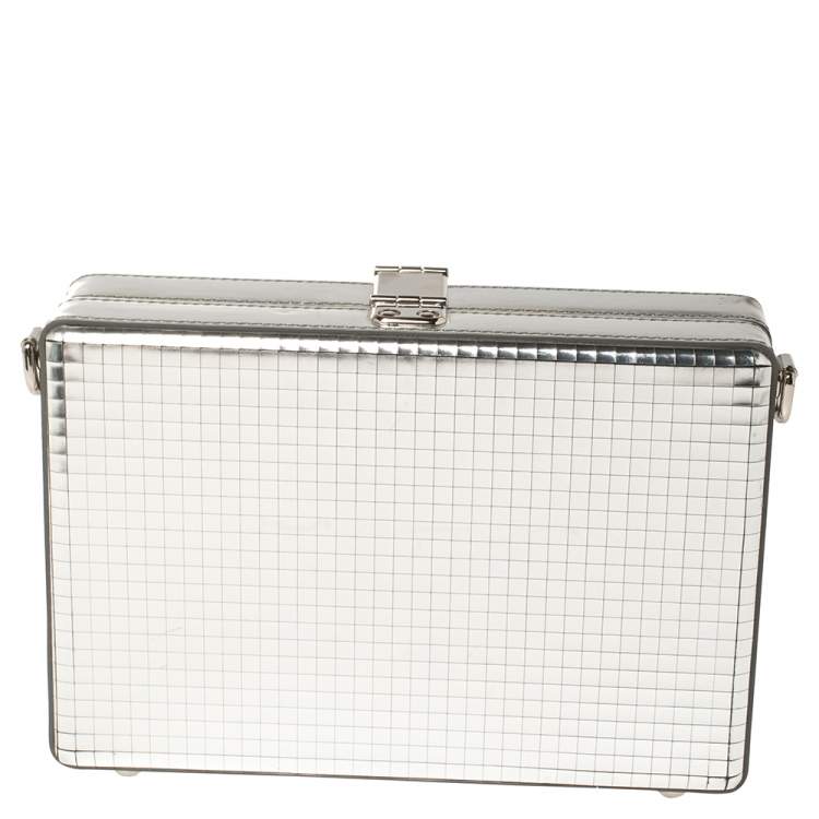 Pre Owned Dolce & Gabbana Metallic Silver Patent Leather I Love You Box Clutch
