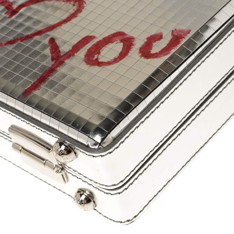 Pre Owned Dolce & Gabbana Metallic Silver Patent Leather I Love You Box Clutch