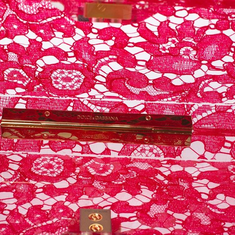 Pre Owned Dolce & Gabbana Red Acrylic Lace Dolce Box Bag