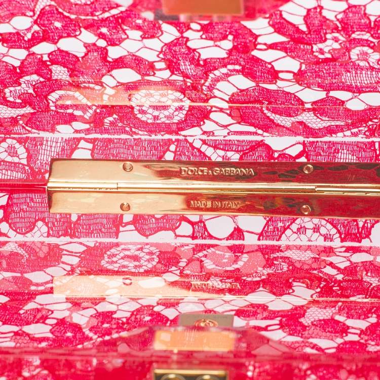 Pre Owned Dolce & Gabbana Red Acrylic Lace Dolce Box Bag
