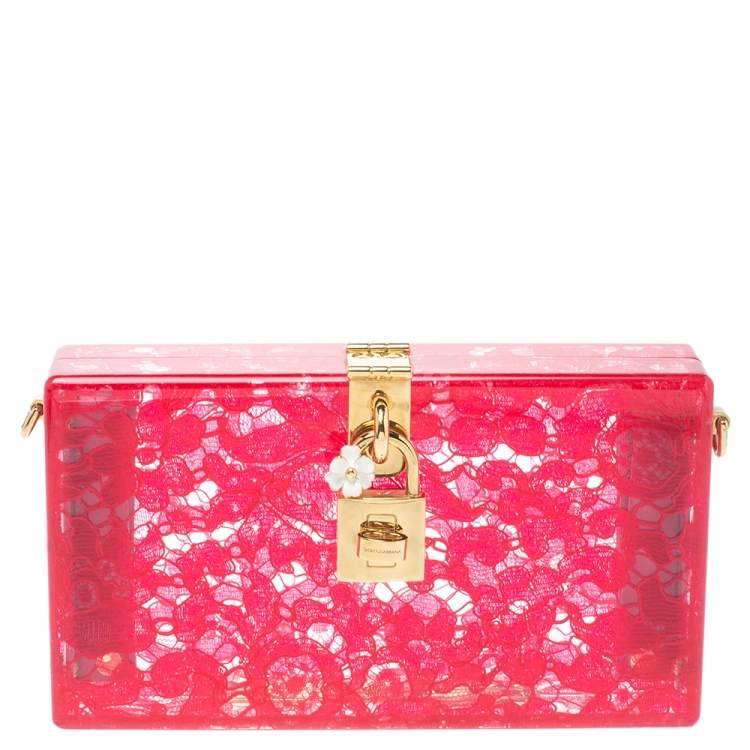 Pre Owned Dolce & Gabbana Red Acrylic Lace Dolce Box Bag