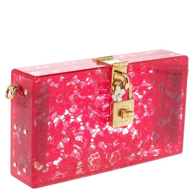 Pre Owned Dolce & Gabbana Red Acrylic Lace Dolce Box Bag