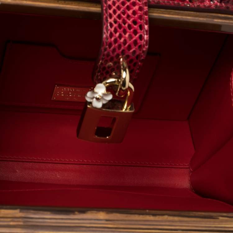 Pre Owned Dolce & Gabbana Beige/Maroon Wood and Python Postage Box Dolce Box Bag