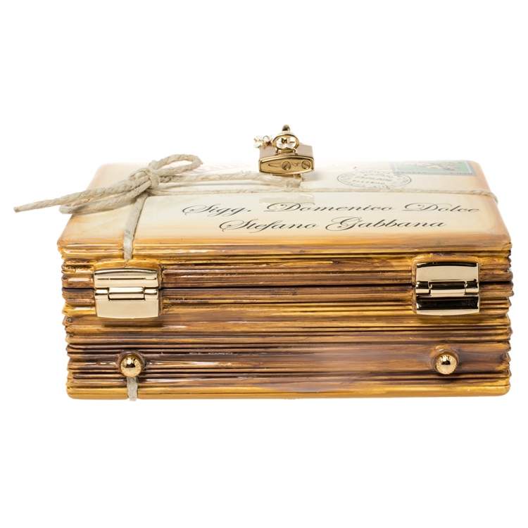 Pre Owned Dolce & Gabbana Beige/Maroon Wood and Python Postage Box Dolce Box Bag