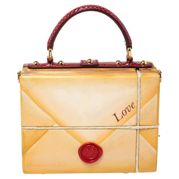 Pre Owned Dolce & Gabbana Beige/Maroon Wood and Python Postage Box Dolce Box Bag