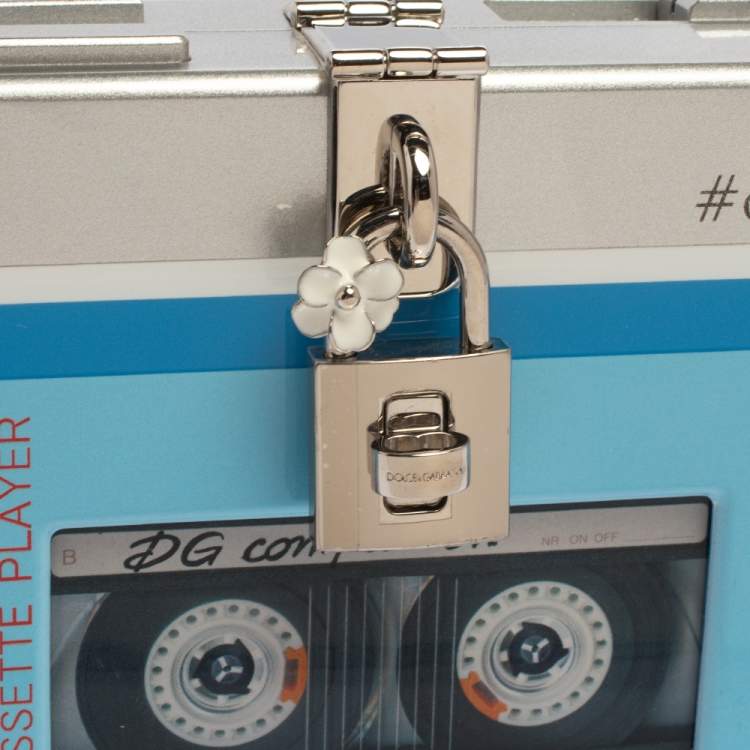 Pre Owned Dolce & Gabbana Blue/Silver Wood Walkman Box Clutch Bag