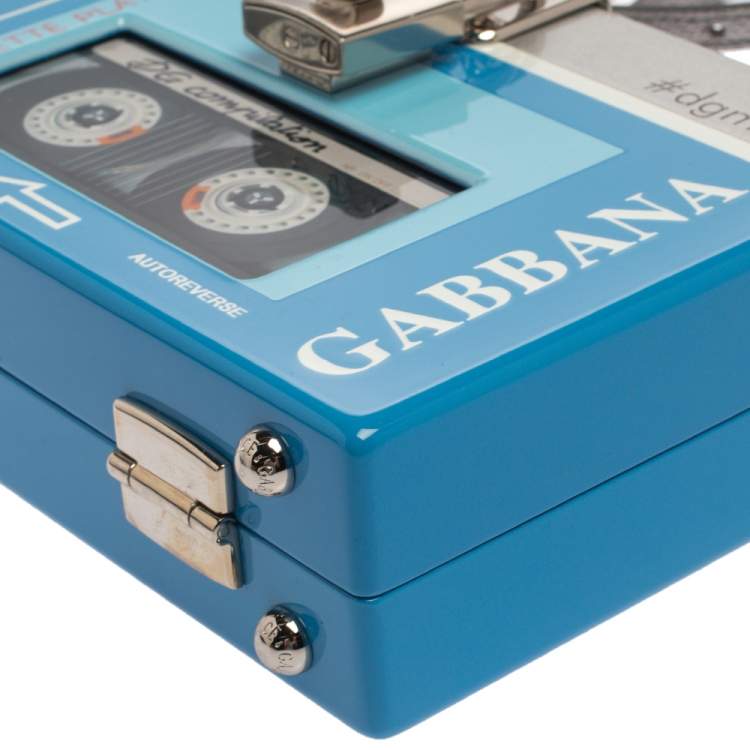 Pre Owned Dolce & Gabbana Blue/Silver Wood Walkman Box Clutch Bag