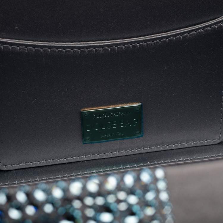 Pre Owned Dolce & Gabbana Azure Heat-Applied Rhinestones Dolce Box Chain Clutch