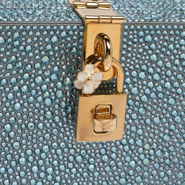 Pre Owned Dolce & Gabbana Azure Heat-Applied Rhinestones Dolce Box Chain Clutch