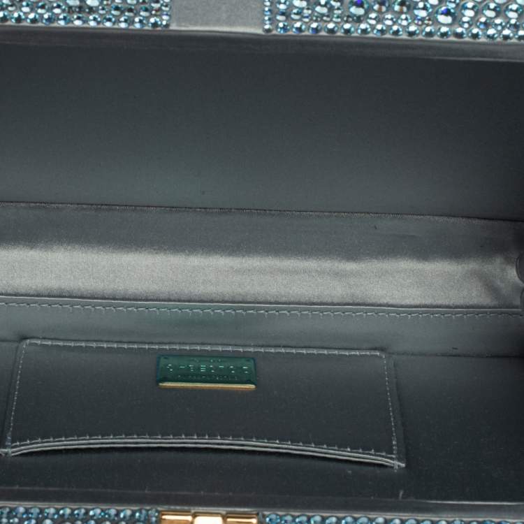 Pre Owned Dolce & Gabbana Azure Heat-Applied Rhinestones Dolce Box Chain Clutch