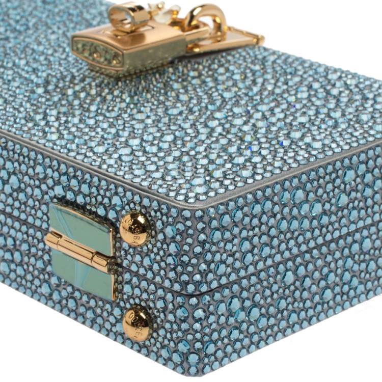 Pre Owned Dolce & Gabbana Azure Heat-Applied Rhinestones Dolce Box Chain Clutch