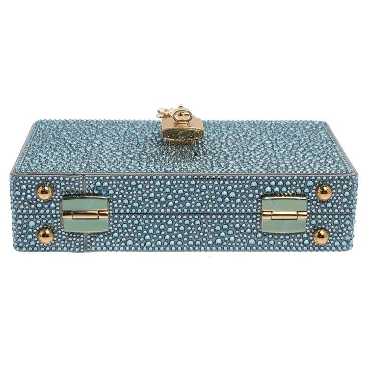 Pre Owned Dolce & Gabbana Azure Heat-Applied Rhinestones Dolce Box Chain Clutch