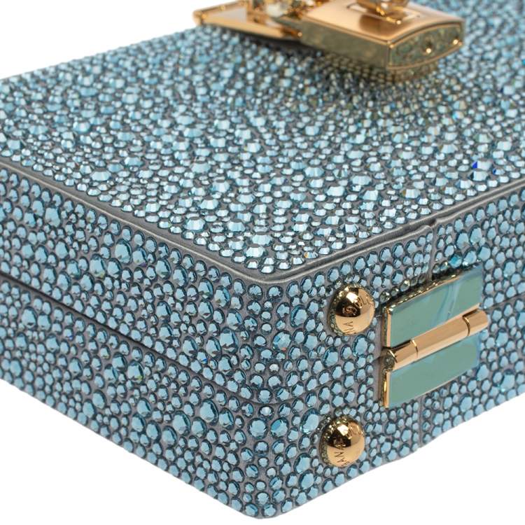 Pre Owned Dolce & Gabbana Azure Heat-Applied Rhinestones Dolce Box Chain Clutch