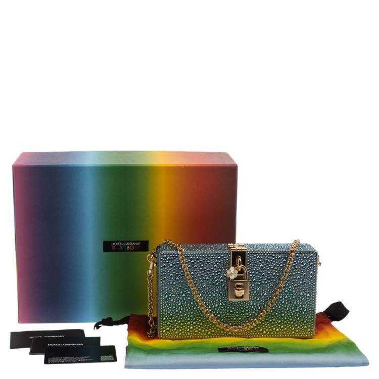Pre Owned Dolce & Gabbana Azure Heat-Applied Rhinestones Dolce Box Chain Clutch