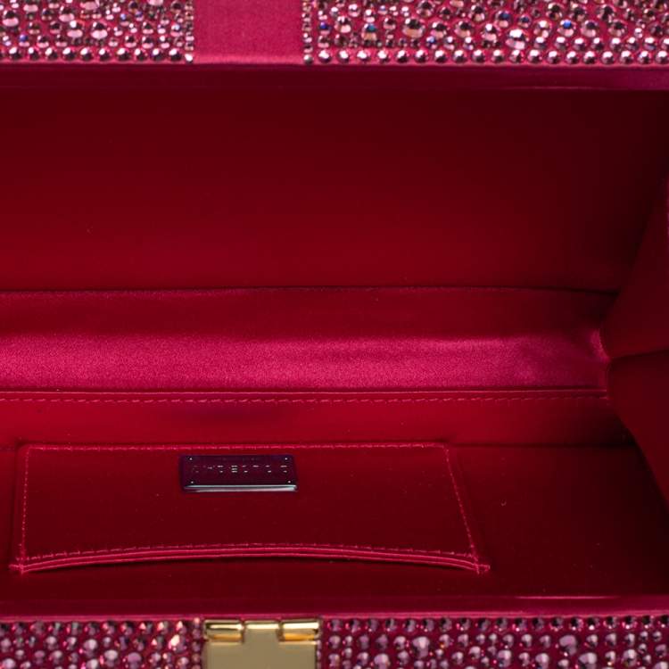 Pre Owned Dolce & Gabbana Pink Heat-Applied Rhinestones Dolce Box Chain Clutch
