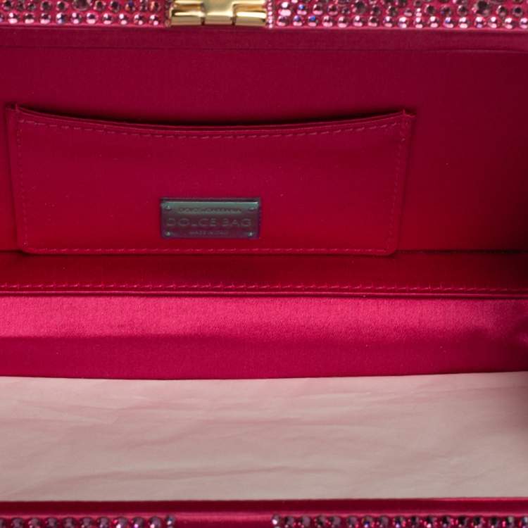 Pre Owned Dolce & Gabbana Pink Heat-Applied Rhinestones Dolce Box Chain Clutch