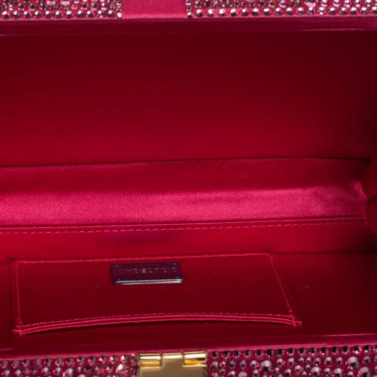 Pre Owned Dolce & Gabbana Pink Heat-Applied Rhinestones Dolce Box Chain Clutch