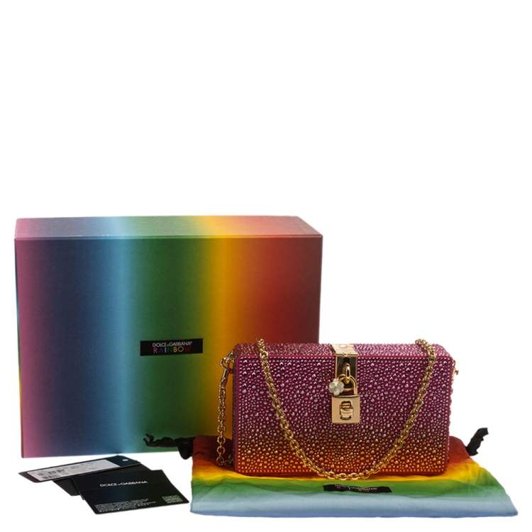 Pre Owned Dolce & Gabbana Pink Heat-Applied Rhinestones Dolce Box Chain Clutch