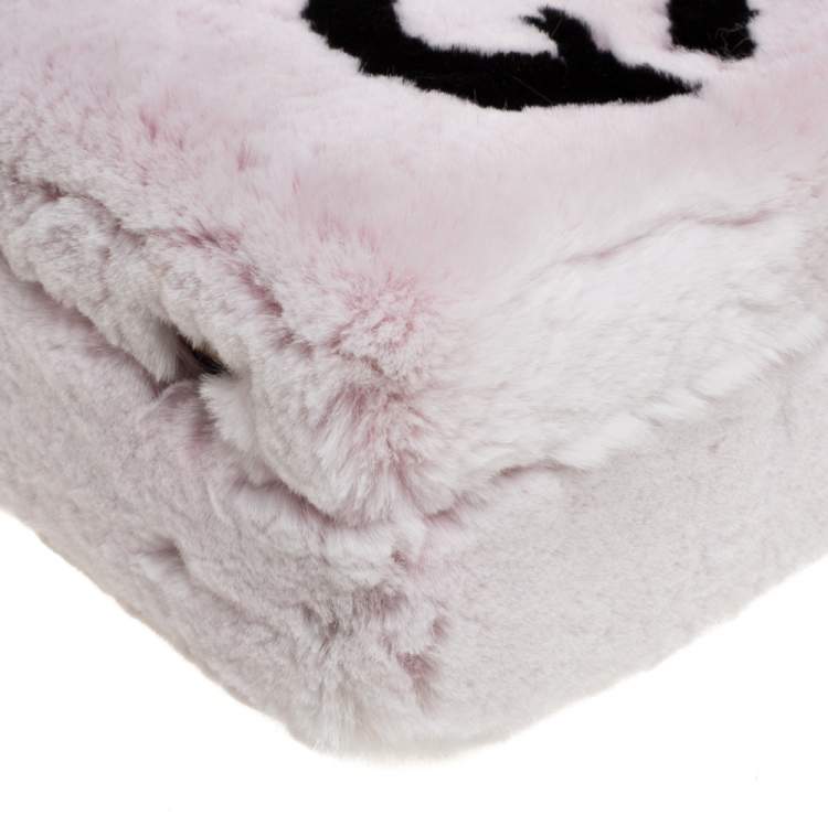 Pre Owned Dolce & Gabbana Dusty Pink/Black Rabbit Fur and Lizard Embossed Leather Dolce Box Top Handle Bag