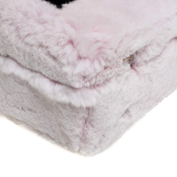 Pre Owned Dolce & Gabbana Dusty Pink/Black Rabbit Fur and Lizard Embossed Leather Dolce Box Top Handle Bag