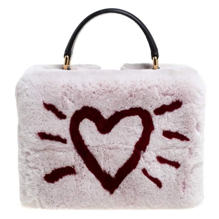 Pre Owned Dolce & Gabbana Dusty Pink/Black Rabbit Fur and Lizard Embossed Leather Dolce Box Top Handle Bag
