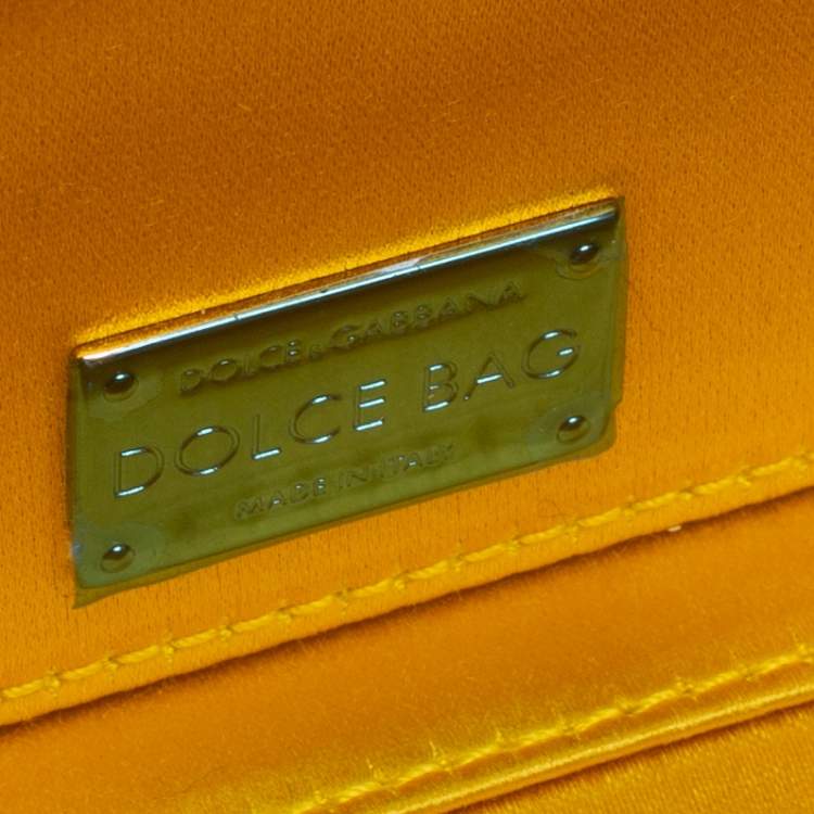 Pre Owned Dolce & Gabbana Yellow Heat-Applied Rhinestones Dolce Box Chain Clutch